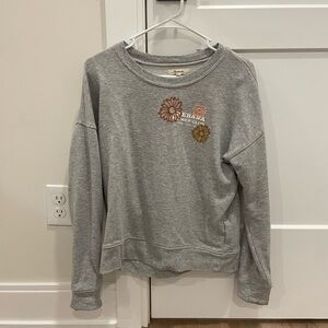 Madewell Heather Gray Top with Orange Floral Accent